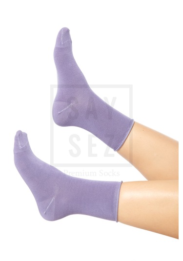 Bambu Kadın Lastiksiz Lila Soket Dikişsiz Premium Çorap 3'lü Pkt Lila - Mor