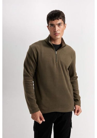 DeFacto Haki Tüylenme Yapmayan Soğuk Geçirmez Regular Fit Dik Yaka Fermuarlı Polar Sweatshirt Y3996AZNSKH469 DeFacto Haki Tüylenme Yapmayan Soğuk Geçirmez Regular Fit Dik Yaka Fermuarlı Polar Sweatshirt Y3996AZNSKH469