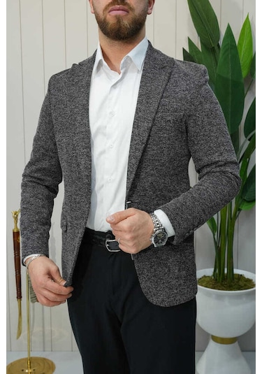 Bys Beystil Sivri Yaka Kırçıllı Siyah Blazer Ceket Britanya -slim Fit