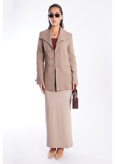 Vizon Bağlama Detaylı Blazer Kadın Ceket Mg2482 VİZON
