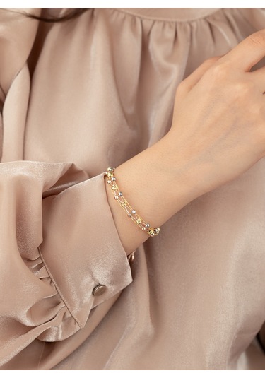 925 Ayar Gümüş Üç Renkli Altın Kaplama Dorika Toplu Bileklik