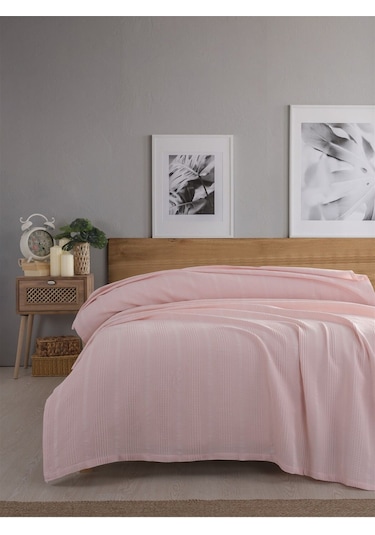 Tek Kişilik Waffle Pike 160x230cm, %100 Pamuk, Petek Tasarım, Somon Somon