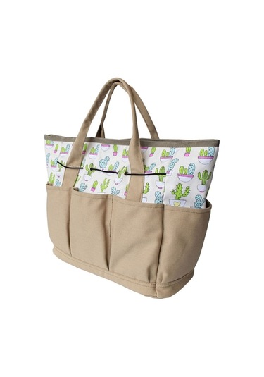 Kaktüs Desenli Kanvas Bahçe Alet Çantası - Taşınabilir, Çoklu Cep, Dayanıklı Bahçe Gereçleri Çantası Kahverengi Kahverengi Kahverengi