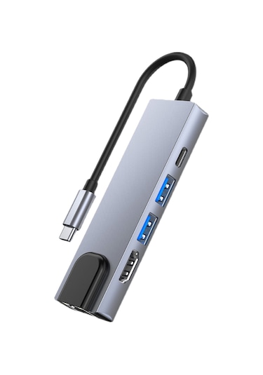 Mufunye Type-c Çoklu Bağlantı Hubı: Usb 3.0, 4k Hd, Rj45 Ethernet Ve 87w Hızlı Şarj Özellikli Genişletme İstasyonu, Gümüş Gri