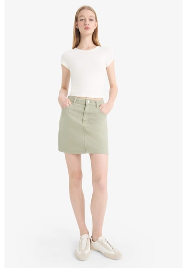 DeFacto Coool Normal Bel Gabardin Mini Etek E5346AX25SPGN497 Yeşil