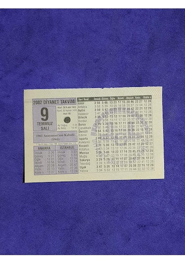 9 Temmuz 2002 Takvim Yaprağı - Nostalji Koleksiyonluk Takvim Yaprağı A