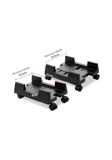 Moveevo Mobil Bilgisayar Kasası Tabanı - Genişlik Ayarlanabilir - Frenli Tekerlekli Bilgisayar Konulu