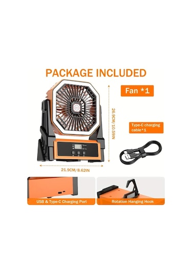 Motion003 Turuncu Taşınabilir Fan Pil İle Çalışır Açık Hava Ve Ev İş Yeri Kullanımı Uzaktan Kumandalı