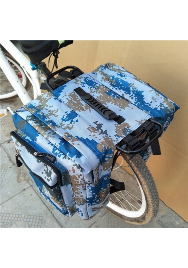 Padalink Bisiklet Arka Çantalı Geniş Çift Bölmeli Dağ Bisikleti Çantası - Mavi Kamuflaj Mavi