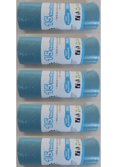 Mavi Çöp Poşeti 50x60 Cm 15'li Rulo, 5 Rulo 75 Adet