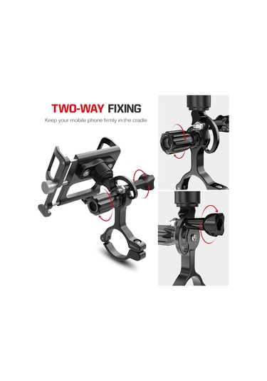 Gub Alüminyum Bisiklet Telefon Tutucu 360 Derece Dönen Siyah