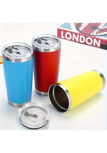 20oz Kapaklı Bardak Paslanmaz Çelik Vakum Yalıtımlı Çift Duvar Seyahat Tipi Yellow Sarı