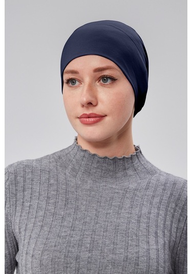 Kadın Tesettür Hazır Pratik Geçmeli Bone Lastikli Kaymaz Lacivert