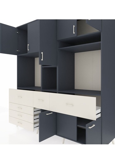 Kronos Dolap 10 Raflı 6 Çekmeceli 8 Kapaklı 220x59x243 Antrasit-antrasit/aytaşı Antrasıt/aytası