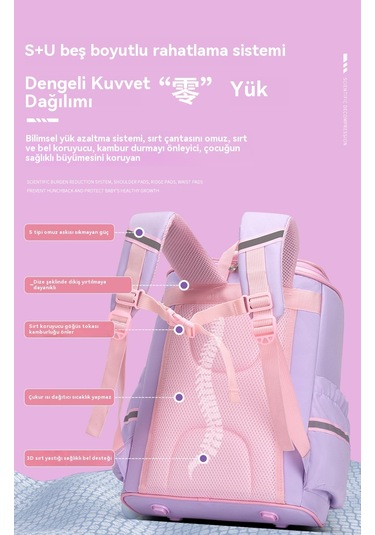 İlkokul Öğrencisi Sırt Çantası 3-6. Sınıflar Mor-gri