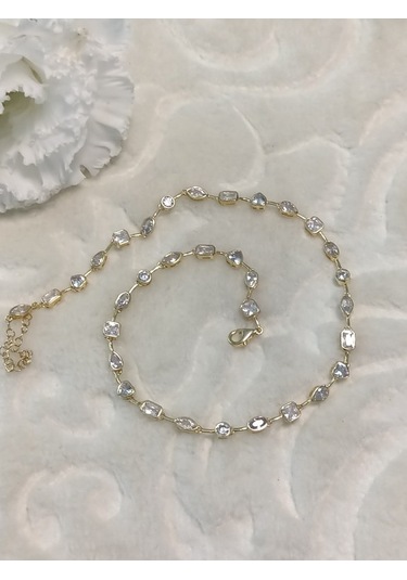 Canka Altın Kaplama Taşlı İthal Choker Tasma Gümüş Kolye