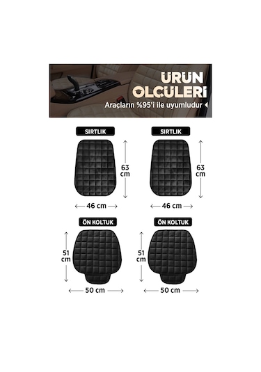 Premium Cepli Ortopedik Oto Koltuk Minder Seti - Oto Koltuk Kılıfı - Ön 2 Koltuk Set - Antrasit