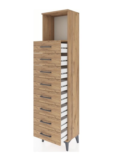 Arges Dolap Tek Raflı 8 Çekmeceli 44x30x182 Çam-çam Çam