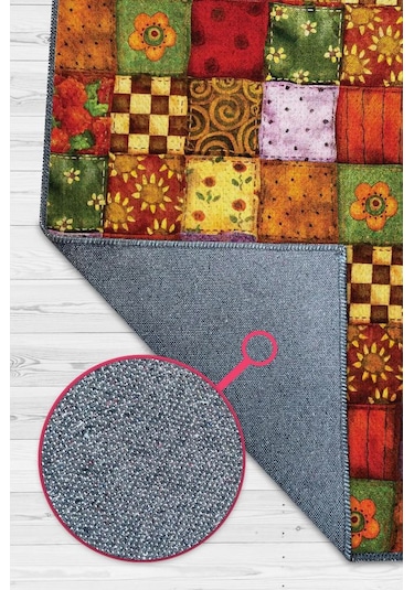 Homshtag Mutfaktaki Bahar Çiçekli Renkli Dekoratif Patchwork Mutfak Halısı Çok Renkli