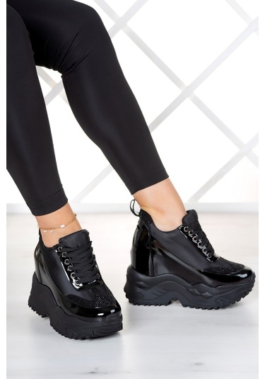 Erkan Saçmacı Tatyana Siyah Taşlı Gizli Dolgu Günlük Ayakkabı Siyah