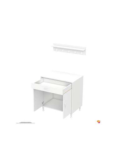 Doqu Xl Set Ocak Altı Dolap 70x88x56 Cm, Çekmeceli, Kapaklı, Tüp Bölmeli Ve Baharat Raflı Beyaz Beyaz