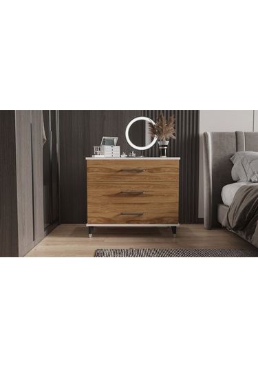 Şifonyer Üç Çekmeceli Parlakbeyaz + Ud Beyaz - Ud