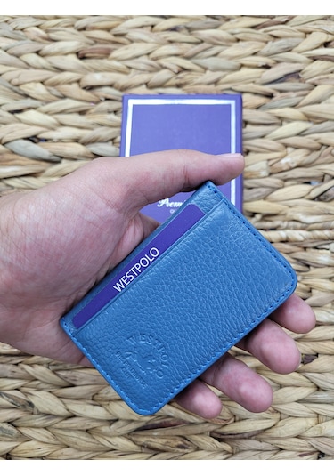 Westpolo İsme Özel 1026 Hakiki Deri Unısex Kartlık Turkuaz