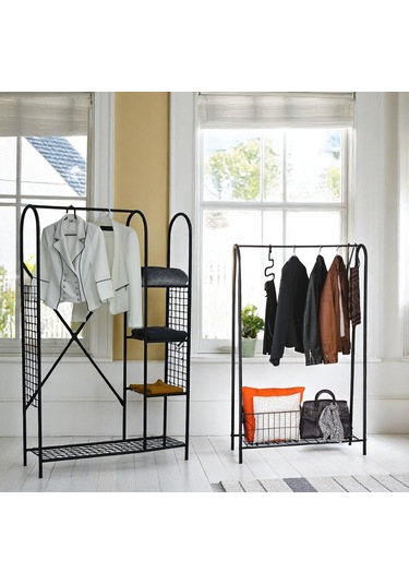 Bye Concept & More 2'li Askılık Seti Siyah Metal Raflı Portmanto ve Elbise Askılığı