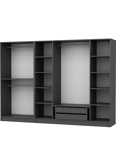 Minar Kale 6 Bölmeli 2 Çekmeceli Giyinme Dolabı Antrasit 190cm