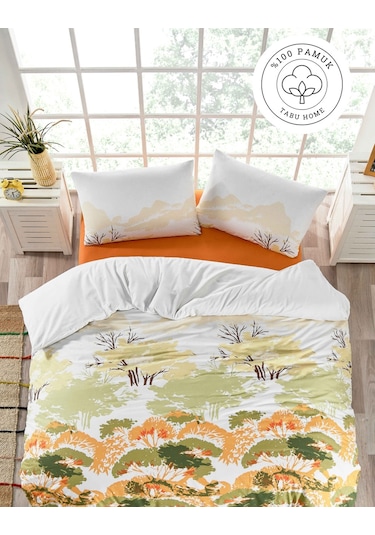Tabu Home %100 Pamuklu Spring Çift Kişilik Nevresim Seti Beyaz - Toprak