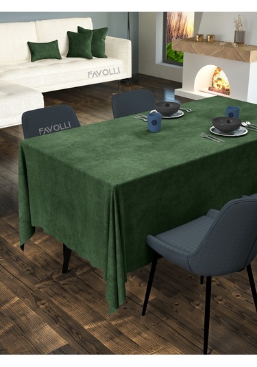 Kadife Dokulu Zeytin Yaprağı Masa Örtüsü Zeytin Yaprağı