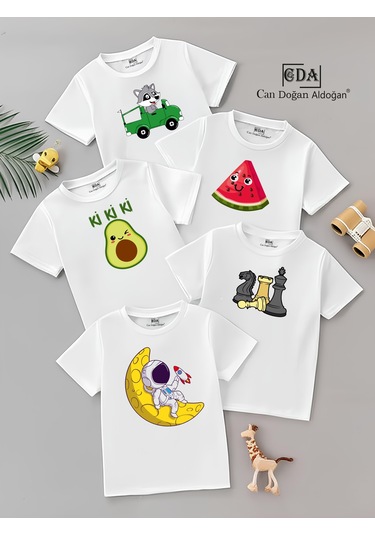 Cda Karışık Çeşit 5li Çocuk Tshirt Beyaz