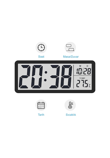 Hymark Lcd Ekran 20x8cm Dijital Duvar Saati Usb Pilli Zaman Sıcak Siyah