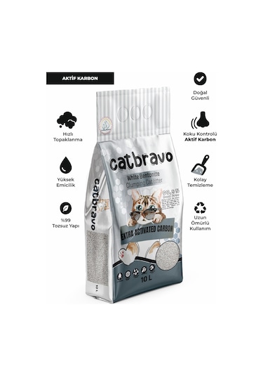 Catbravo Aktif Karbon Kokulu Topaklaşan Bentonit Kedi Kumu 10 L