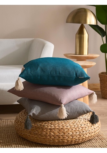 Urban Drift Püskül Detaylı 3'lü Kırlent Kılıf Seti Gri