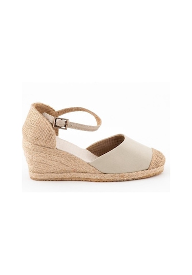 Star Tombis Gerçek Elişi Burnu Hasır Dolgu Topuk Bej Keten Hasır Espadril Handmade Bej