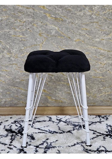 Kare Beyaz Boyalı Telli Ayaklı Tabure - Oturak - Bar Taburesi - A Çok Renkli