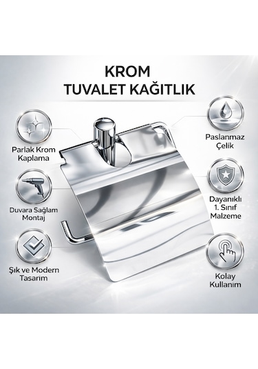 Krom Kısa Kapaklı Tuvalet Kağıtlığı Wc Kağıtlık Tuvalet Kağıdı Askısı Krom