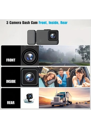 Novahub 1080p Araba Dvr Dash Kamera - 3 Lensli Sürüş Kaydedici - Gece Görüşü - Park İzleme - Çarpışma Kilitleme - Döngü Kaydı - Geri Vites Görüntüsü