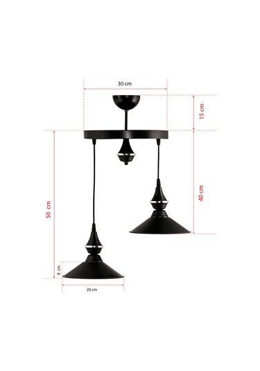 Dede İkili Pera Sarkıt Avize Japon Şapka Siyah2