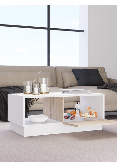 Detamob Lora Kapaklı Orta Sehpa, Beyaz/sonoma & Karbon Gri/sonoma Beyaz