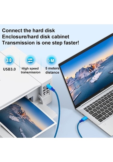 Novahub Yazıcı/sabit Disk Usb 3.0 A-erkek Konnektör Kablosu, 0.6m Mavi Yüksek Hızlı
