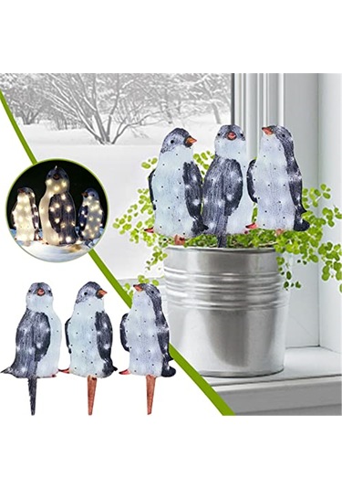 Ximistore9 Işıklandırmalı Penguen Bahçe Süsü - Akrilik 3'lü Set, Düğme Pilli, Suya Dayanıklı, İç Ve Dış Mekan Kullanımı Sarı