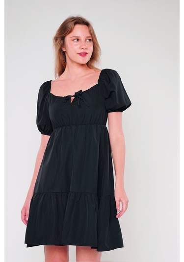 Gabria Omuz Büzgülü Elbise Sıyah Siyah