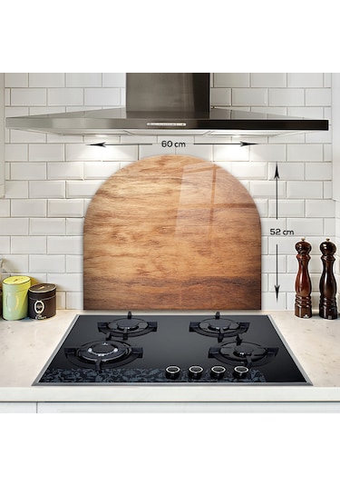 Decorita Cam Ocak Arkası Koruyucu | Oval Şekilli | Ahşap Görünüml