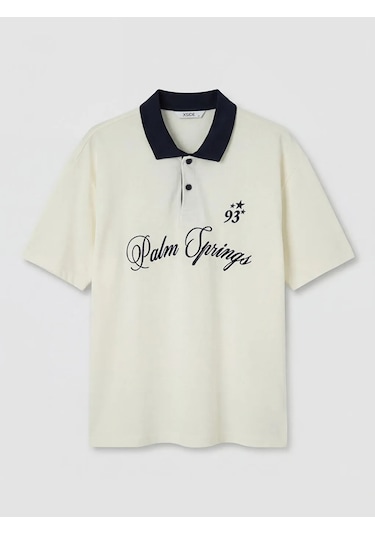Lc Waikiki Ekru Polo Yaka Nakışlı Erkek Tişört