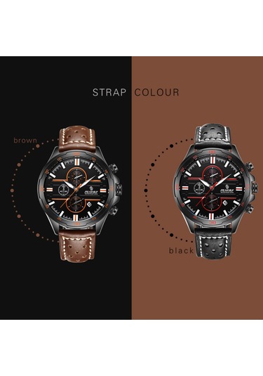 Klasik Erkek Kuvars Saat Senors Analog Kronograf Takvimli Kol Saati 3atm Su Geçirmez Çok Fonksiyonlu Spor Saat Deri Kayış Kahverengi Kayış Ve Mavi Kadran Diğer