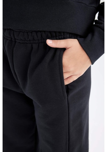 Defacto Kız Çocuk 2'li Takım Baskılı Bisiklet Yaka Sweatshirt Beli Lastikli Jogger Eşofman Altı D4054A824WNBK26 Siyah