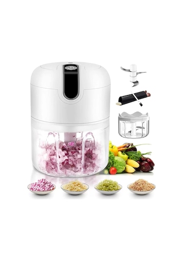2'li Şarjlı Mini El Rondosu Çelik 3 Bıçaklı 250 Ml Mutfak Robotu Hazneli Sebze Et Doğrayıcı Rende
