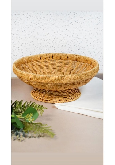 Yuvarlak 32 Cm Ayaklı Meyvelik 700694 Dekoratif Hasır Sunumluk